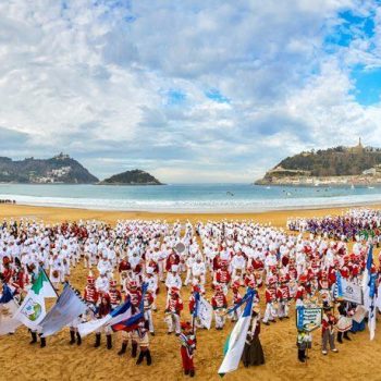La Concha beach, Tamborrada. Inauguration of Donostia 2016 European Capital of Culture, Donostia, San Sebastian, Basque Country, Spain.